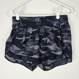 Athleta Racer Run Shorts Black Gray Camo Lined Mesh Size Small Running